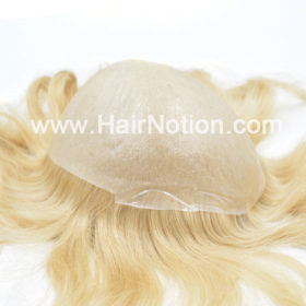 STS: 12" Human Hair light blonde Super Thin Skin Hair replacement Systems for Men