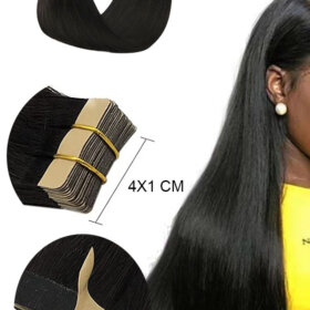Tape in Hair Extensions Natural Black Human Hair skin weft hair Tape 20pcs-1B#