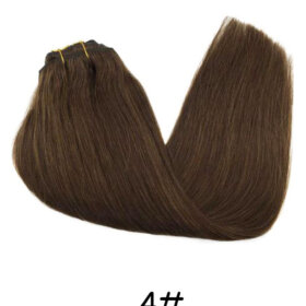 Clips in Hair Extensions Remy Natural Human Hair Straight Double Weft-4#
