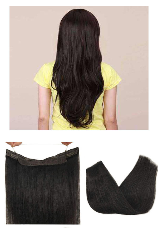 Hairpiece Straight Wire Hair Extensions with Transparent Line Invisible for Women