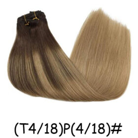 Clips in Hair Extensions Remy Natural Human Hair Straight Double Weft-(T4/18)P(4/18)#