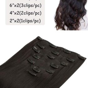 Clips in Hair Extensions Natural Black Human Hair Clips Weft Hair -1b#