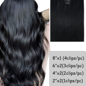 Clips in Hair Extensions Jet Black Human Hair Double Weft-1#