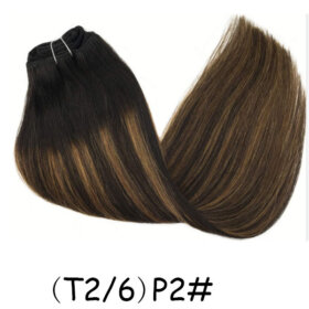 Clips in Hair Extensions Remy Natural Human Hair Straight Double Weft-(T2/6)P2#
