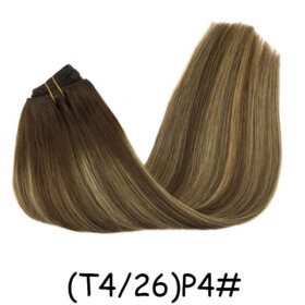 Clips in Hair Extensions Remy Natural Human Hair Straight Double Weft-（T4/26）P4#