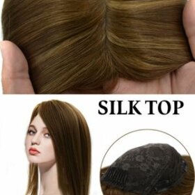 SAURA: Stock Silk Top Human Hair Piece Toupee with Clips  8/10 #