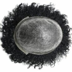 FCS: 10MM Kinky Curly Human Hair Poly Skin  Wigs African American Afro Men Toupee
