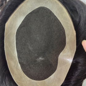 On Big Sale : 17.5X22CM Real Human Hair Lace Top With Skin Men's Toupee #1A