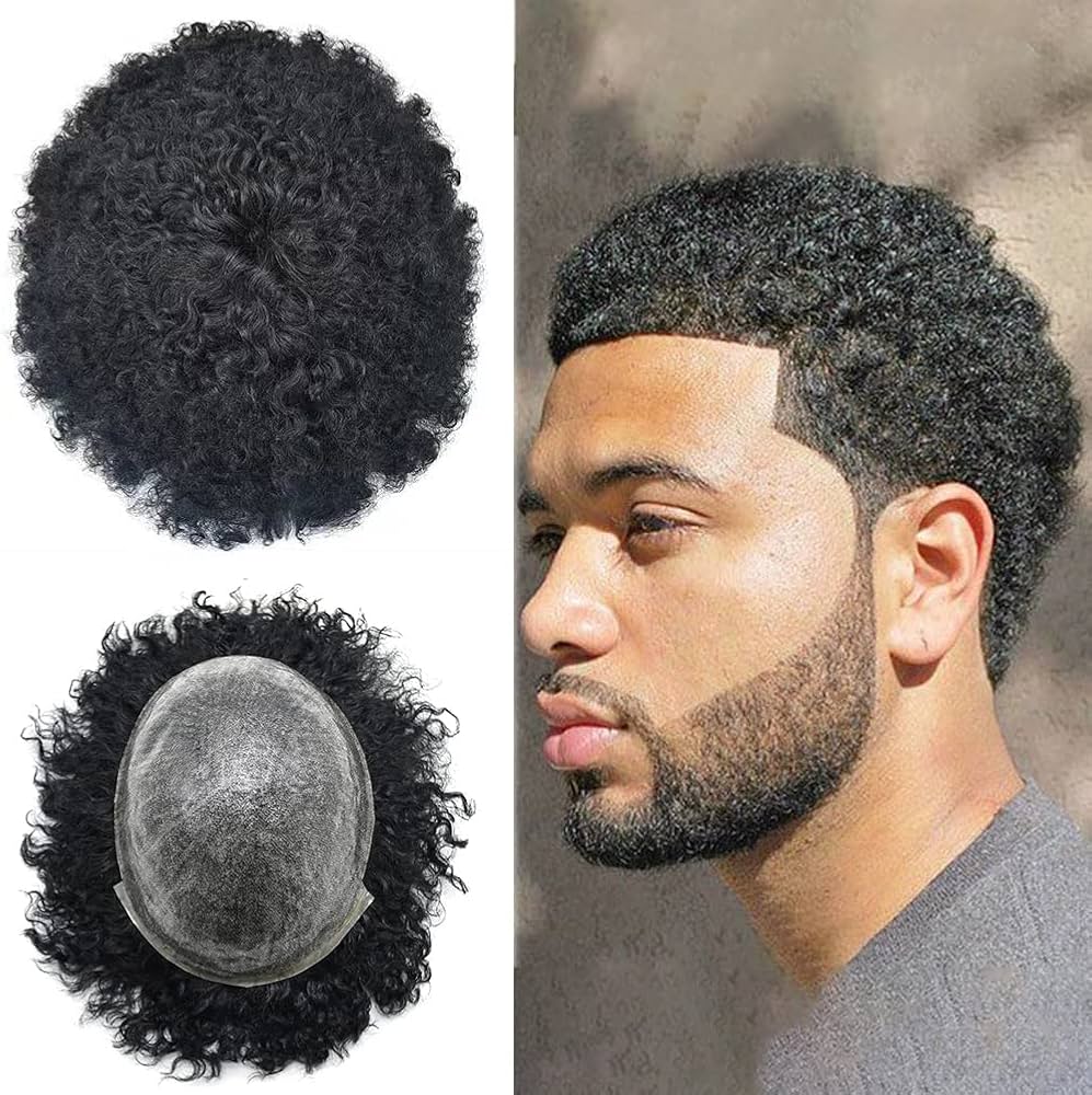 Afro-curl hair system on French lace base — for natural integration with African textured hair.