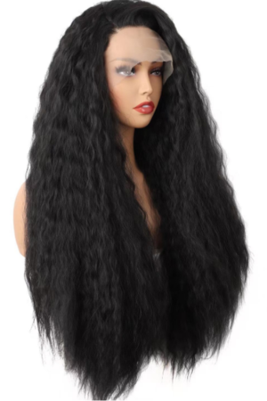 Kinky Straight Synthetic Lace Front Wig – Natural Hairline Long Volume Costume Wig