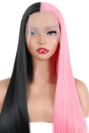 Split Dye Lace Front Wig – Black & Pink Half and Half Wig | Costume Wigs